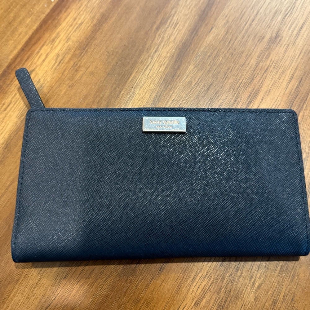 Kate Spade Black Bi-Fold Wallet With Gold Logo and Hardware